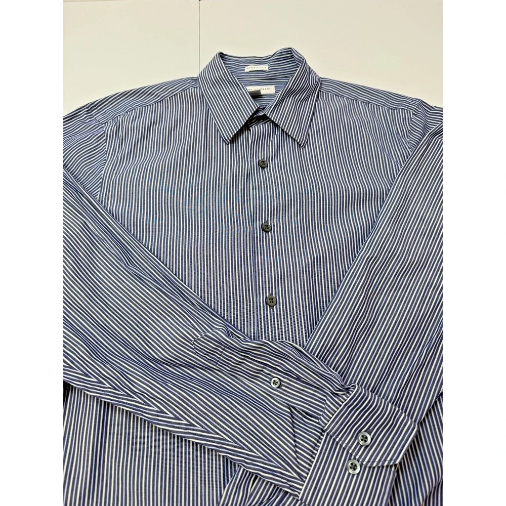 Blue White Stripe Dress Shirt Mens Fitted Woven Business Italy Banana Republic M